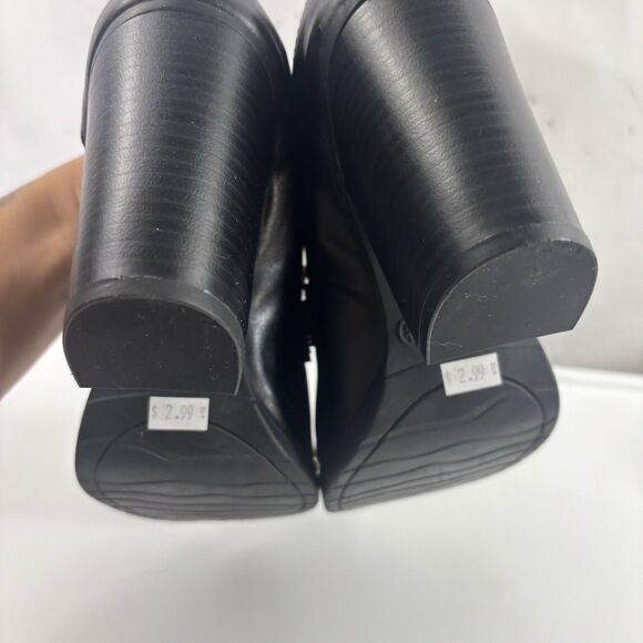 Y2K 90s Vintage Bongo Block Heel Platform Loafers Blk Leather Chunky 8.5 Grunge - Picture 7 of 15